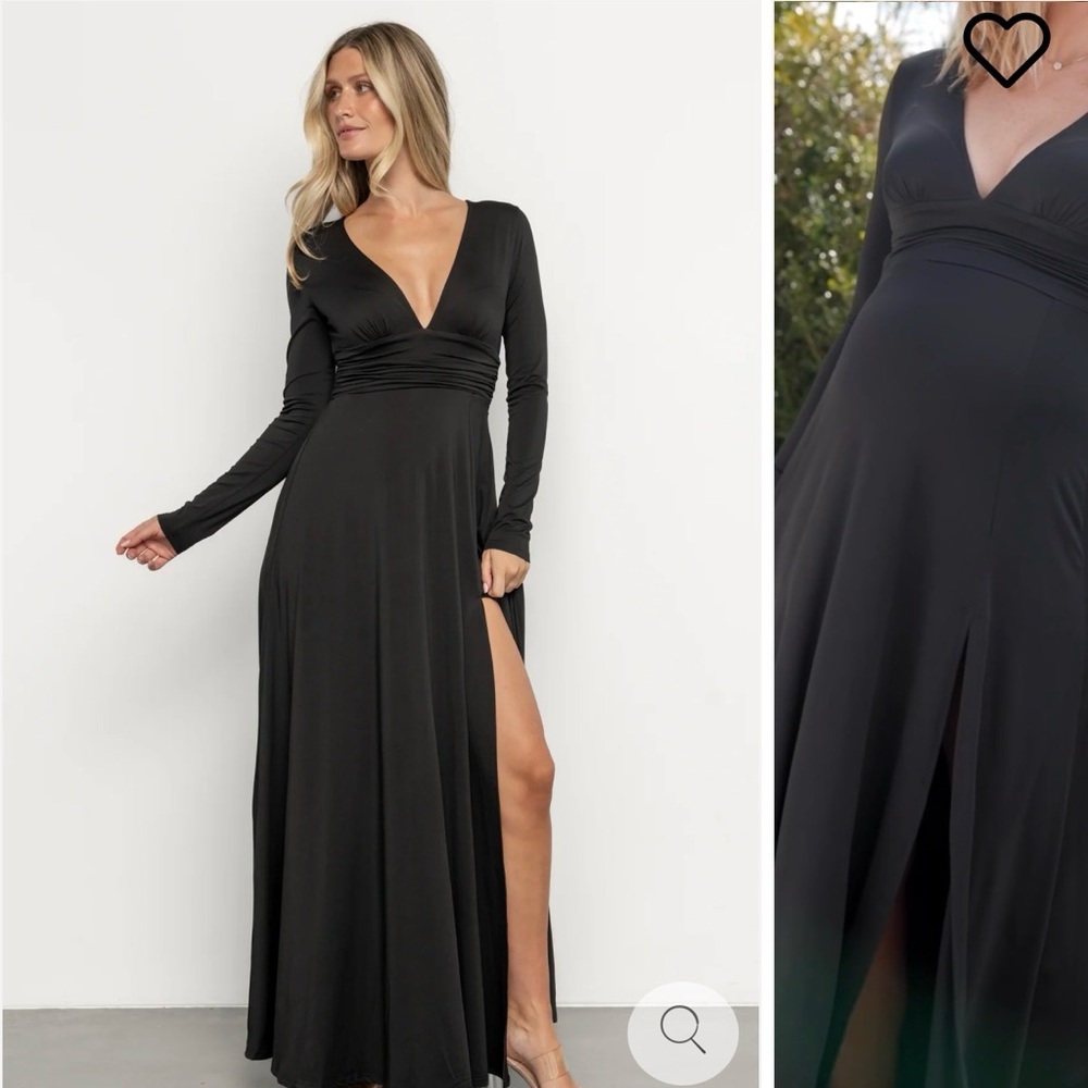 Black Maxi Dress NWT | Minimalist V-Neck Long Sleeve Slit Dress